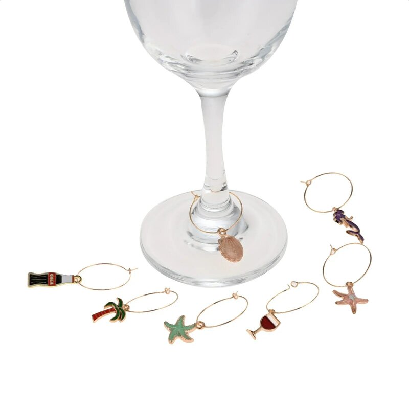 15pcs Wine Glass Charms Tropical Beach Vacation Style Drinking Goblet Recognizer Ring Fish Shell Coconut Creative Party Wedding