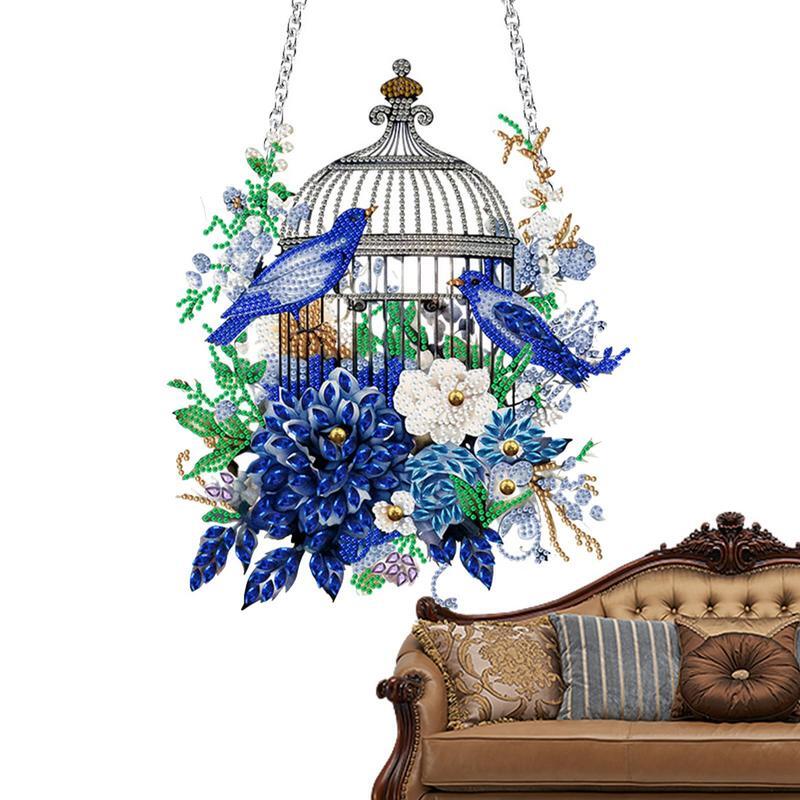 Kit cat seni berlian imitasi bunga kandang burung DIY kit lukisan seni permata Musim Semi dekorasi rumah stiker mosaik kerajinan gantung ornamen kerajinan