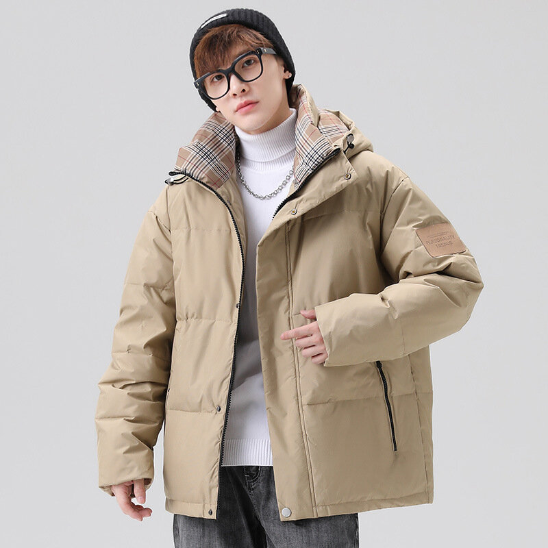 Men's White Duck Down Coat New Winter Style Thicken Warm Hooded Jacket Fashion High Street Classic Simple Solid Down Coat Male