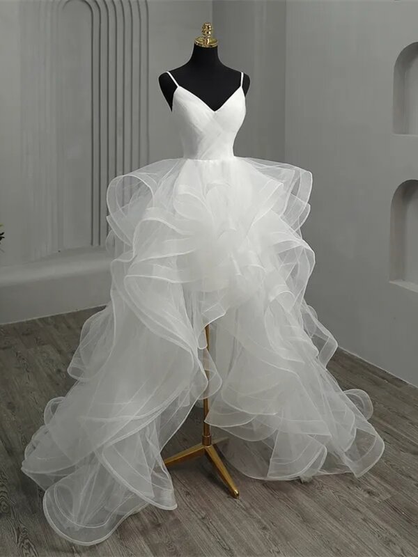 Luxus Empire Brautkleider eine Linie fuffy abgestufte Organza V-Ausschnitt Ballkleider drapiert Satin Frau formelle Braut Party Vestidos