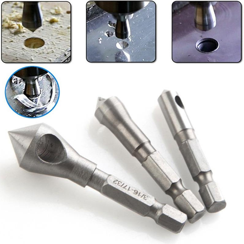 3PCS Deburring Drill Bits  90 Degrees Countersink Bit Tapper Hole Cutter Wood Soft Metal Plastic Chamfer Tools Hand Tools