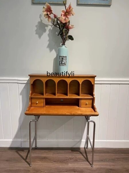 Table de maquillage de chambre à coucher rétro en bois de cerisier, IQUE Table romaine française, bureau minimaliste moderne