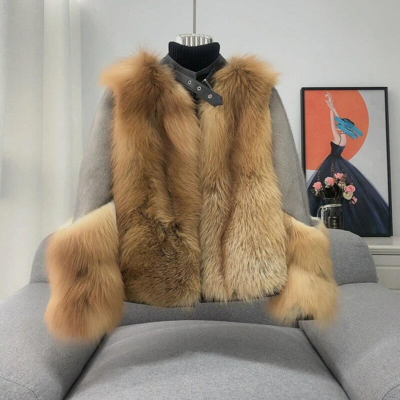 Pele de raposa inverno inteiro vermelho vison casaco de pele feminino 2023 novo luxo genunie pele de vison jaqueta locomotiva streetwear