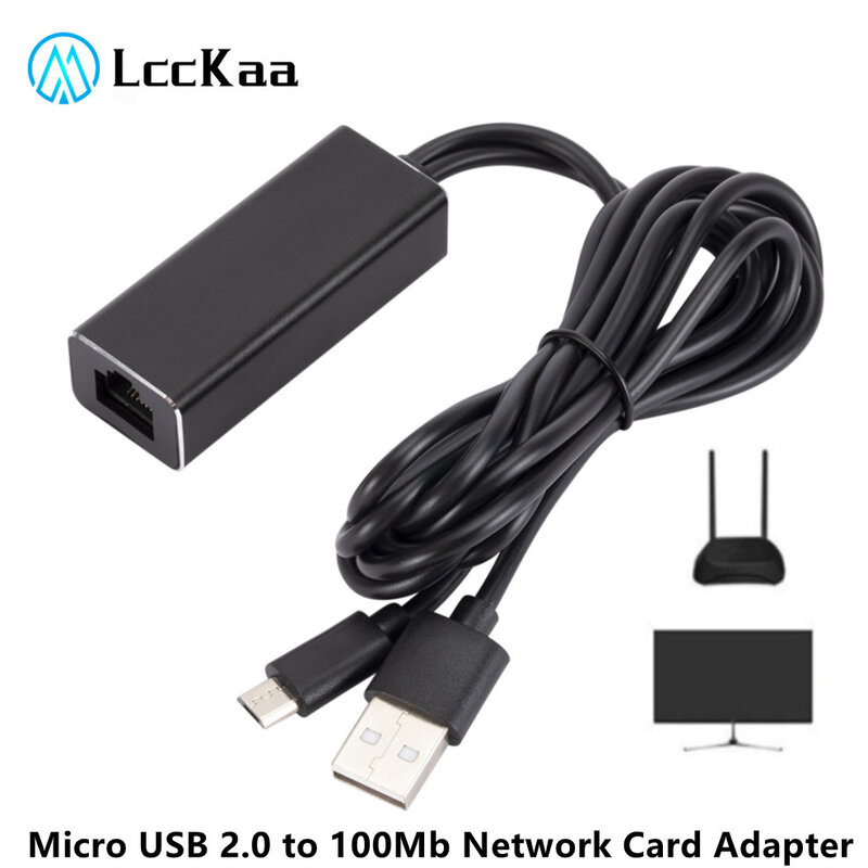Micro USB 2.0 to RJ45 Network Card Adapter On-screen Device Network Card for TV Stick TV Card Without Buffer for Chromecast