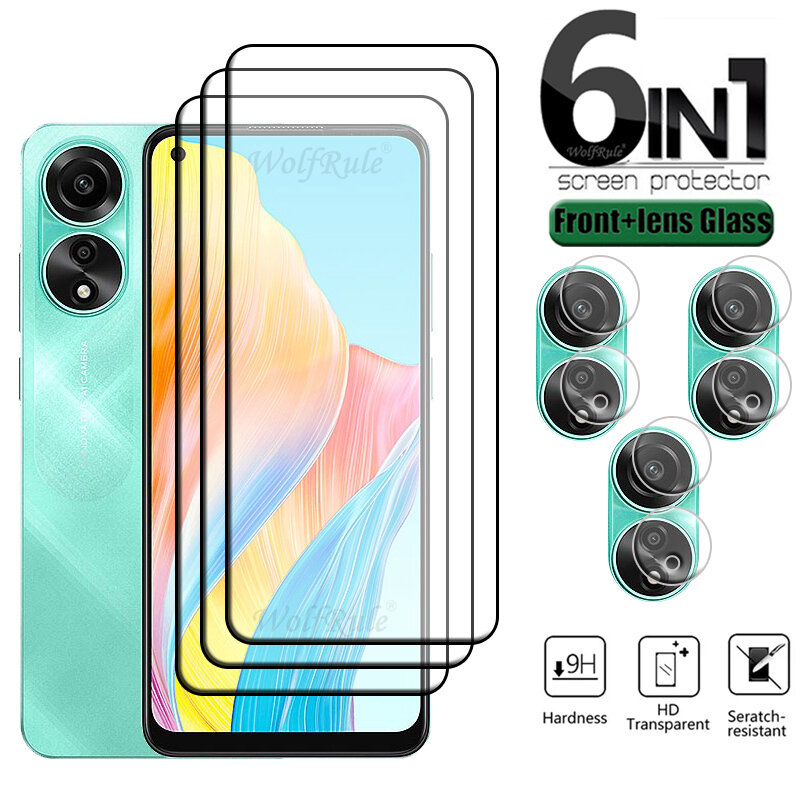 6-in-1 For OPPO A78 Glass OPPO A78 4G Tempered Glass 9H HD Full Glue Cover Protective Flim Screen Protector OPPO A78 Lens Glass