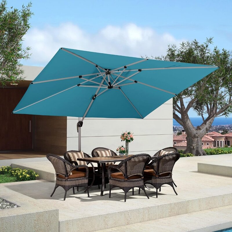 Outdoor Rectangle Umbrella Large Cantilever Umbrella Windproof Offset Umbrella Heavy Duty Grey Patio Umbrellas