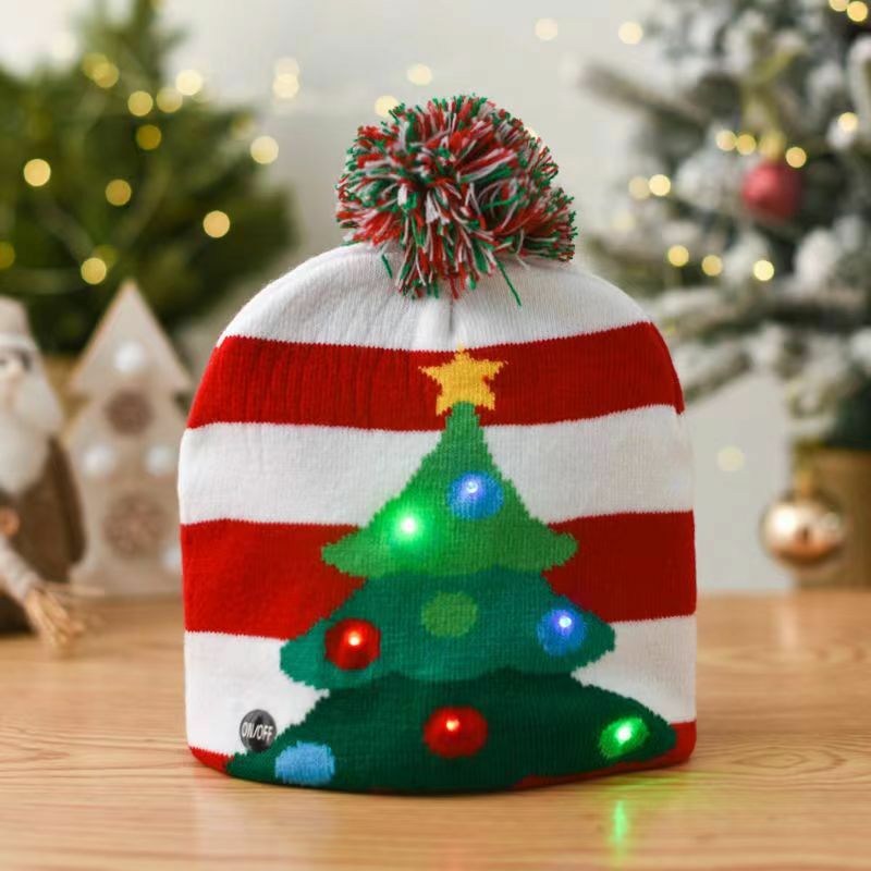 Gorro navideño de punto para niños y adultos, gorro de Papá Noel con Led, regalo de fiesta de Navidad, 2023, 2024