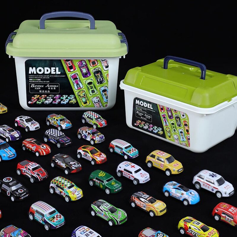 مجموعة نموذج سيارة سبيكة صغيرة مع صندوق تخزين ، لعب السيارات ديكاست للبنين ، انزلاق مركبة الجمود ، مجموعة ألعاب الأطفال ، هدايا الأطفال
