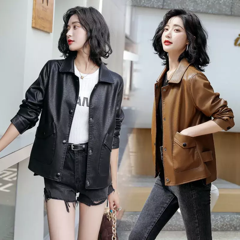 Veste en cuir de style coréen pour femmes, manteau noir, vestes de moto décontractées, vêtements pour femmes, chimstyle, mode printemps automne, 23