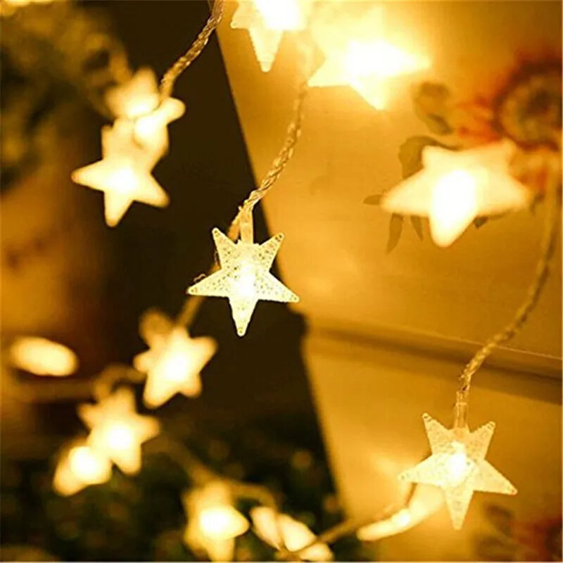 Christmas Tree Star LED String Fairy Light, Xmas Party, Casa, Casamento, Jardim, Guirlanda, Luzes de decoração, 10LEDs