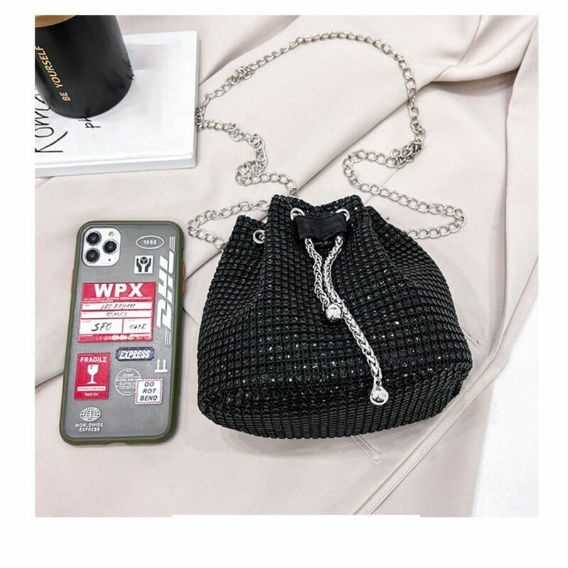 Sequin Shoulder Bags Portable Simple Mini Purse Chain Bucket Crossbody Bags Women