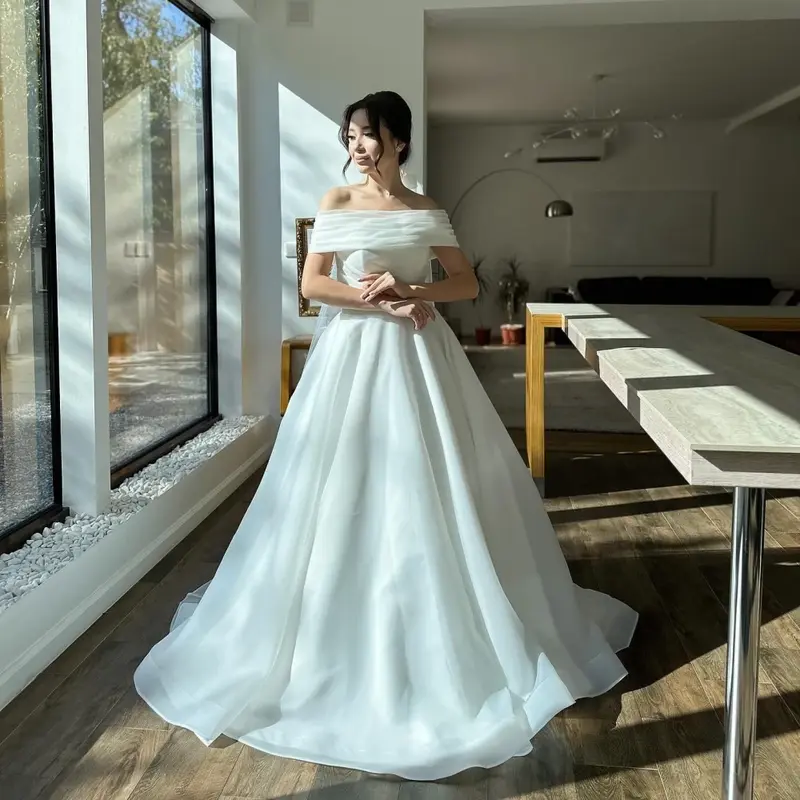 Yipeisha Prom Dress Mode Hoge Kwaliteit Off-The-Shoulder A-Line Huwelijksfeest Gedrapeerd Organza