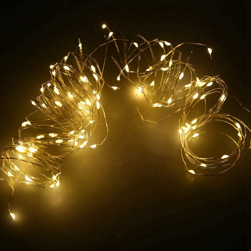 Luzes de corda solares ao ar livre, Luzes de corda decorativas impermeáveis, Branco quente, 10m, 100LED, 4X
