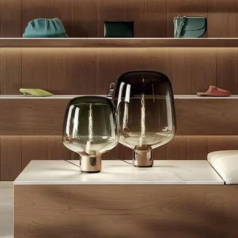 Nordic Smoke Grey szklany stół Light sypialnia lampa stolik nocny moda oświetlenie do salonu luksusowe szklane dekoracyjna lampa