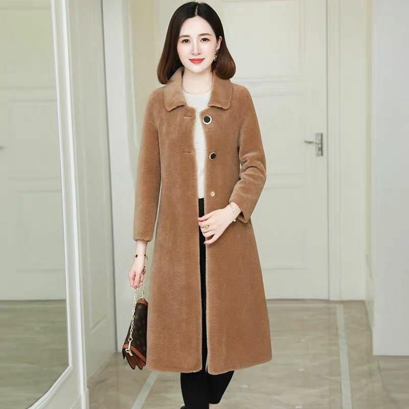 Женское однотонное меховое пальто, однобортное пальто из натуральной овечьей шерсти, двухстороннее пальто, Y109