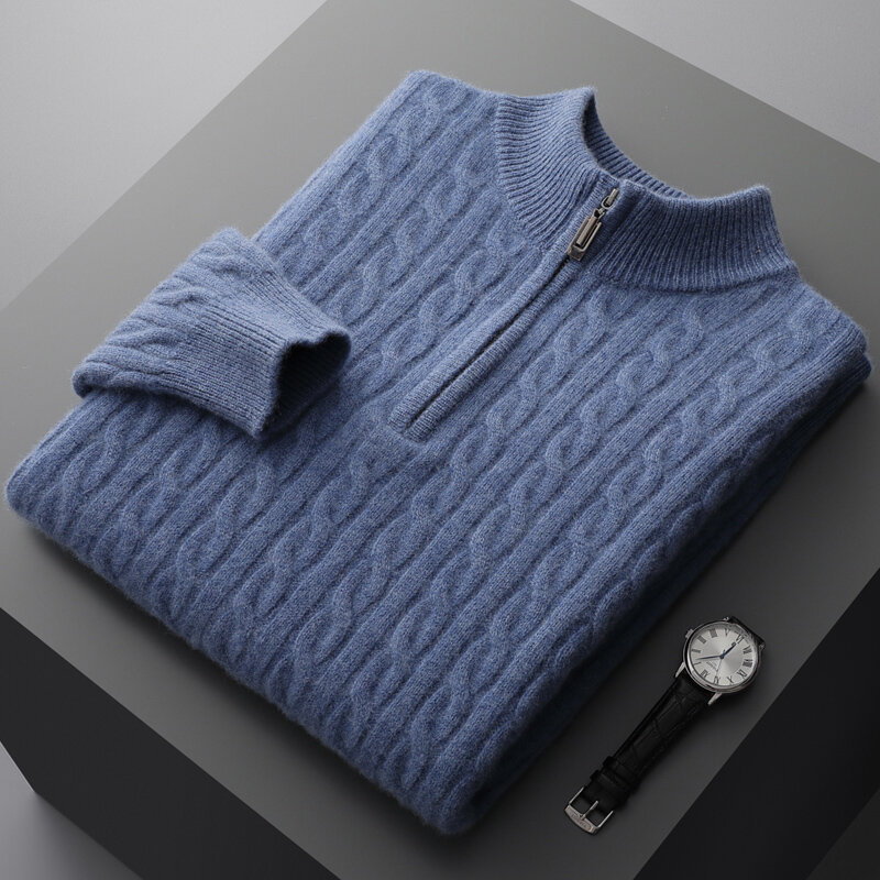 100% lana merino da uomo tinta unita girocollo ritorto business casual sciolto autunno e inverno nuovo maglione lavorato a maglia in cashmere.