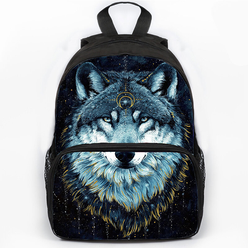 Lobos brancos uivando mochilas para meninos e meninas, bolsa de escola infantil, mochila para laptop, lobo uivando na lua