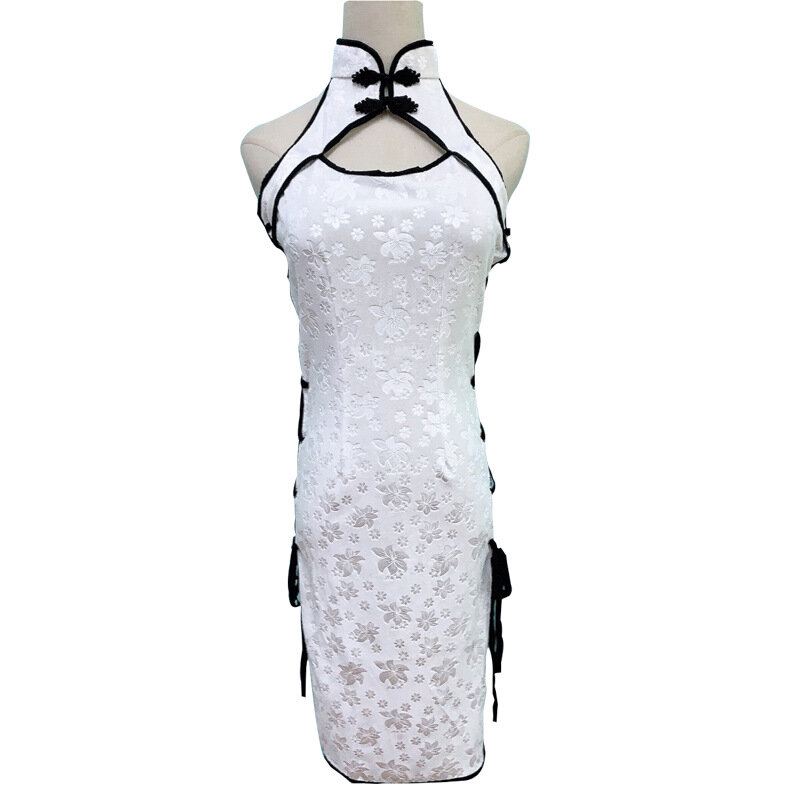중국 복고풍 치파오 드레스 유니폼, 여성 섹시 란제리 붕대 유혹 하이 사이드 슬릿 할로우 에로틱 치파오 치파오