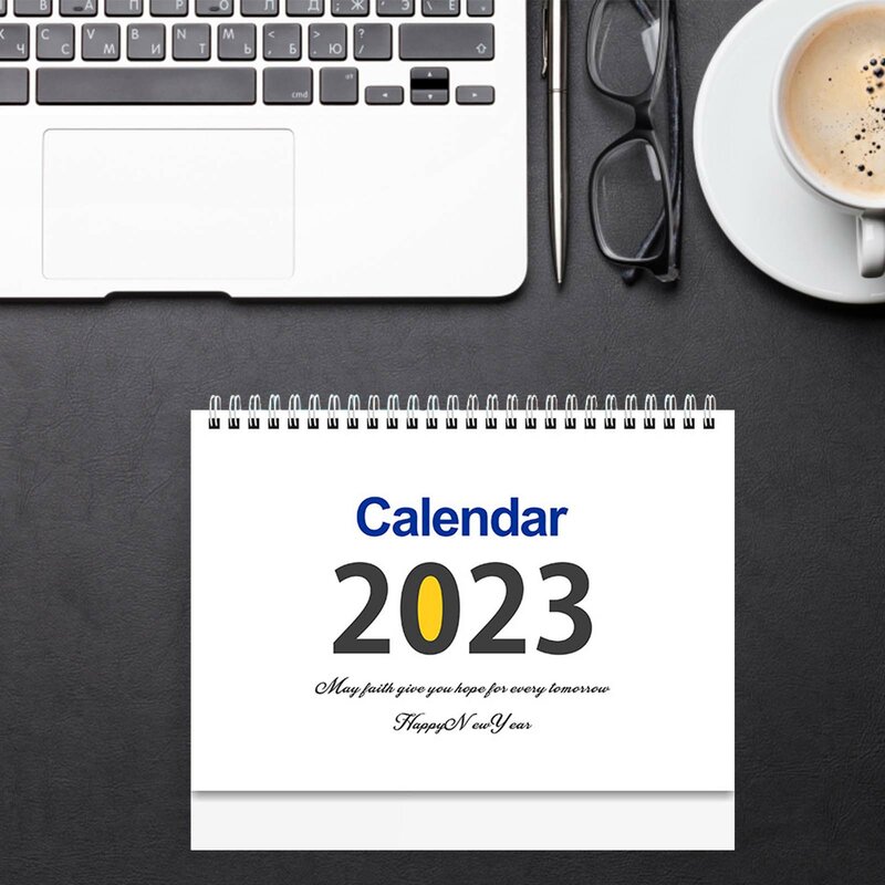 Petit calendrier créatif de bureau anglais de 2023, calendrier mensuel de janvier 2023 à décembre, avec Design rabattable