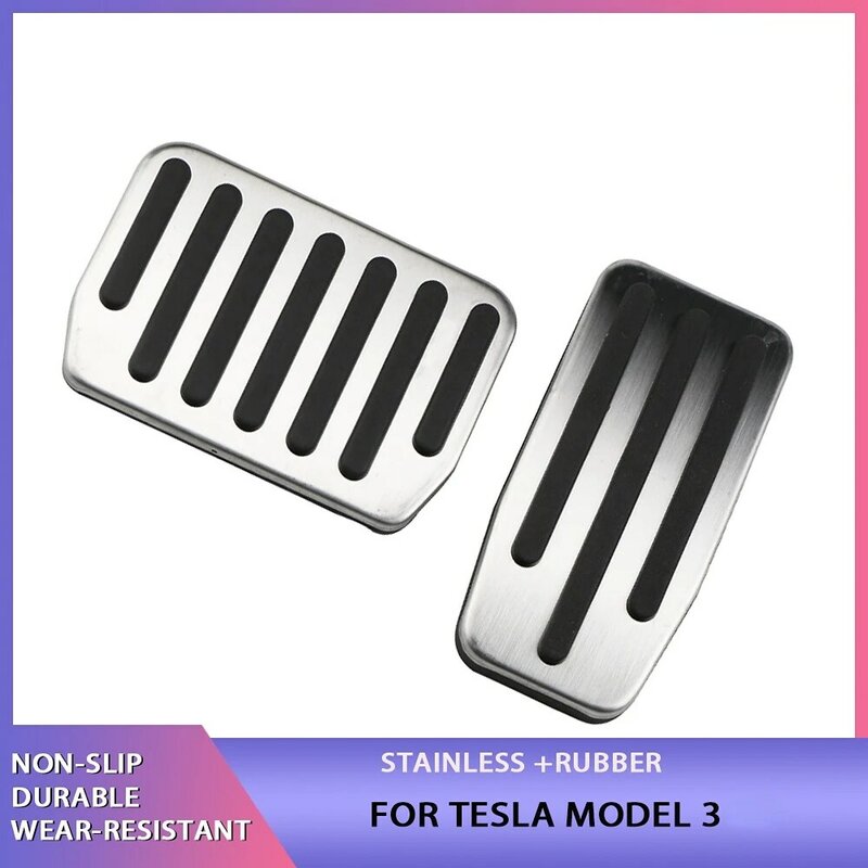 AT-cubierta de Pedal de freno de acelerador antideslizante de acero inoxidable para Tesla Model 3 Model Y 2018 - 2022 2023, accesorios de pedales de coche