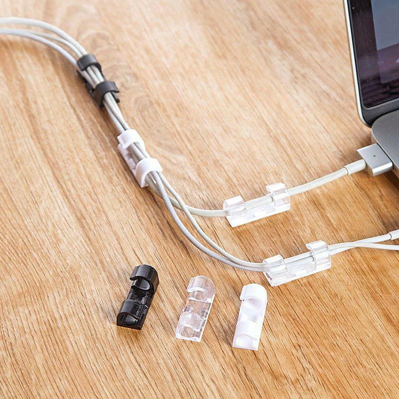 Clips de cable adhesivo, conjunto de 20 piezas sin perforación, gestión de Cables de escritorio, Organización para Cables USB, Cables Ethernet, ratón