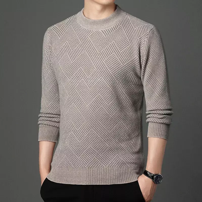 Men's Sweater Korean Fashion Underlay Sweaters for Men 2024 New Handsome Casual Mid Collar Warm Mens Clothing