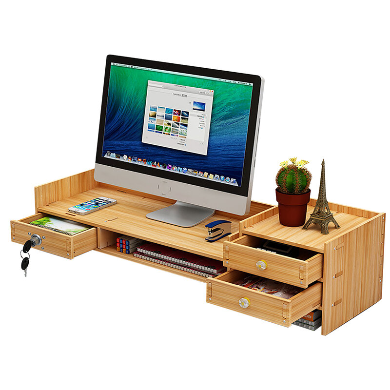 Wooden Desk Organizer with Drawers Office Supplies Computer Desktop Tabletop Computer Desk