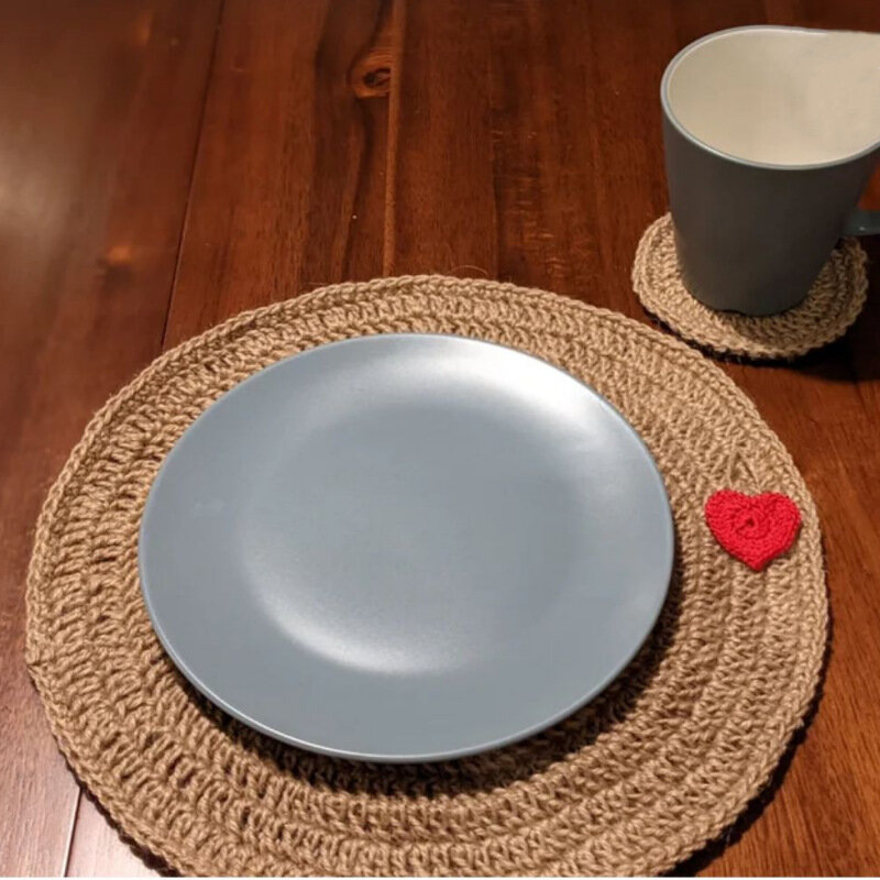 2022 New Love Insulated Dining Plate Cushion Handmade Weaving Festival Romantic Table Decoration Anti scalding Cup Cushion