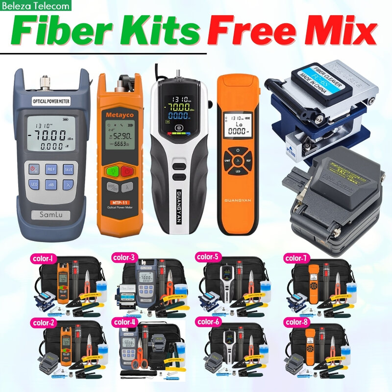 Vendita calda in fibra ottica FTTH Tool Kit Free Mix -70 ~ 6dBm OPM MTP-11 Komshine Cleaver FC-6S AUA-6S SKL-6C VFL 10MW fai da te Multi opzioni