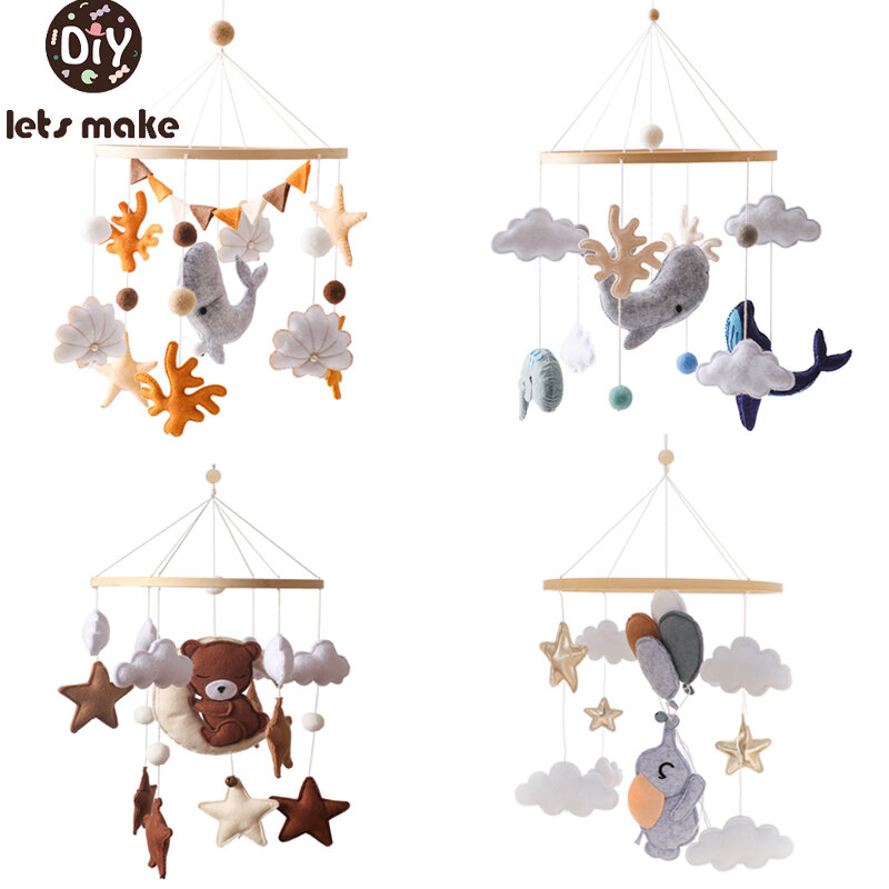 Baby Wooden Bed Bell Cartoon Ocean Animals Pendant Musical Baby Hanging Toy Crib Mobile Wood Toy Holder Bracket Infant Gift