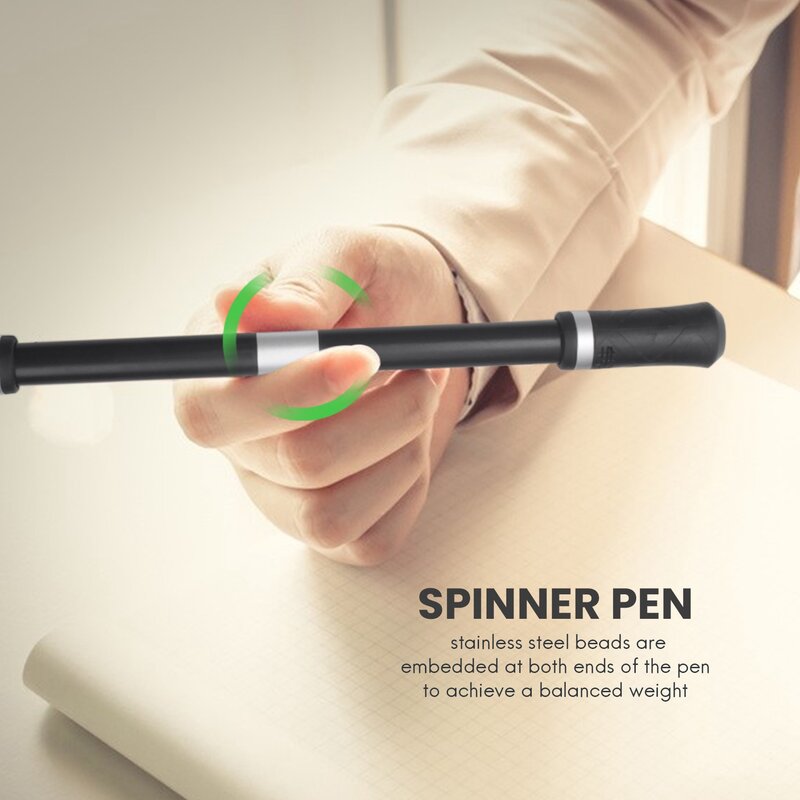 Penna da dito da 2 pezzi Spinning Mod Gaming Spinning Pen con penna rotante con dito a sfera ponderata (nero)