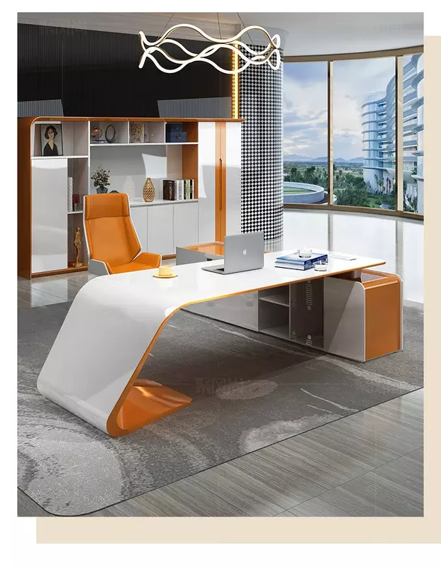 Minimalist Modern Fashion President Manager Desk Executive Desk White Paint  Boss Desk Office Furniture