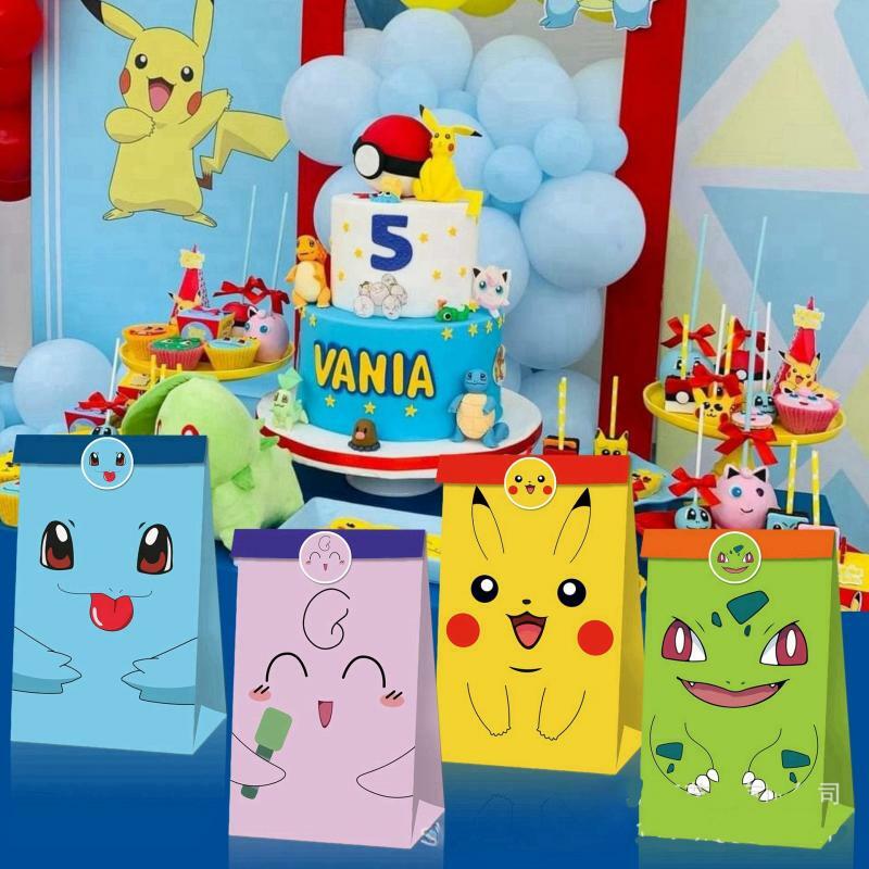 포켓몬 할로윈 캔디 선물 상자, 애니메이션 피카츄 크래프트 종이 가방, Jigglypuff 캔디 파티 크래프트 종이 가방 스티커, 귀여운 카와이 어린이