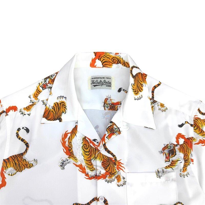 Autumn Full Print Tiger WACKO MARIA Hawaii Long Sleeve Shirt High Quality Brand Vintage Mens Womens Tops Holiday Shirt