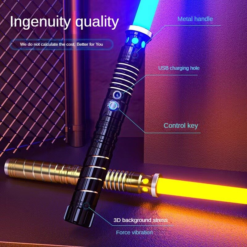 Miecz świetlny metalowe laserowy miecz zabawki światło RGB szabla 7 zmienia kolor czcionki dźwiękowe dla dzieci Force FX FOC Blaster zabawki Jedi laserowy miecz prezent