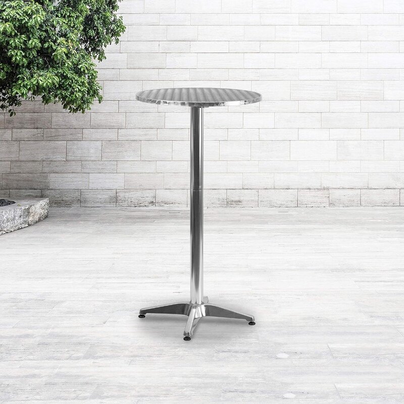 Furnitur Mellie meja tinggi dalam ruangan 23.25 ", aluminium bulat dengan meja Flip-Up