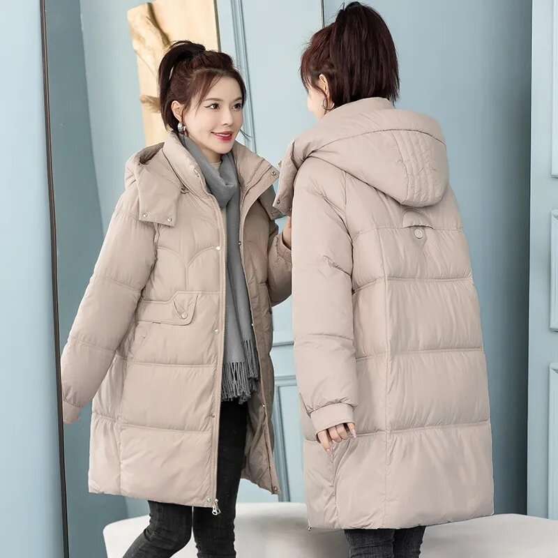 Зимняя новая пуховая стеганая куртка для девочек длинная стеганая куртка выше колен искусственная стеганая куртка Пальто утепленное