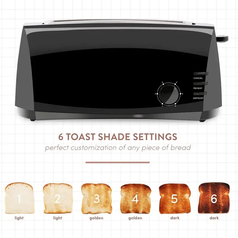 Elite Gourmet 4 Scheiben Long Slot Cool Touch Toaster, schwarz
