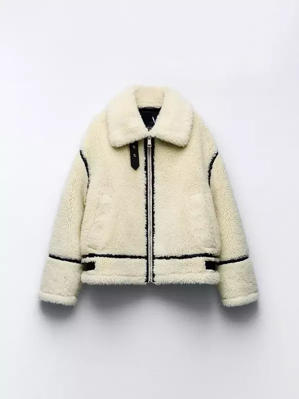 Versatile agnello peluche giacca con cerniera cappotto allentato manica lunga colletto con risvolto addensare cappotti moda invernale femminile caldo capispalla di strada