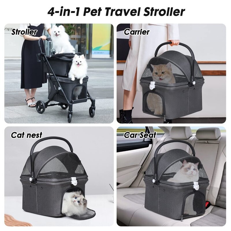 Прогулочная коляска для 2 маленьких собак и кошек, легкая складная двойная, со съемной переноской, Для Путешествий, Походов