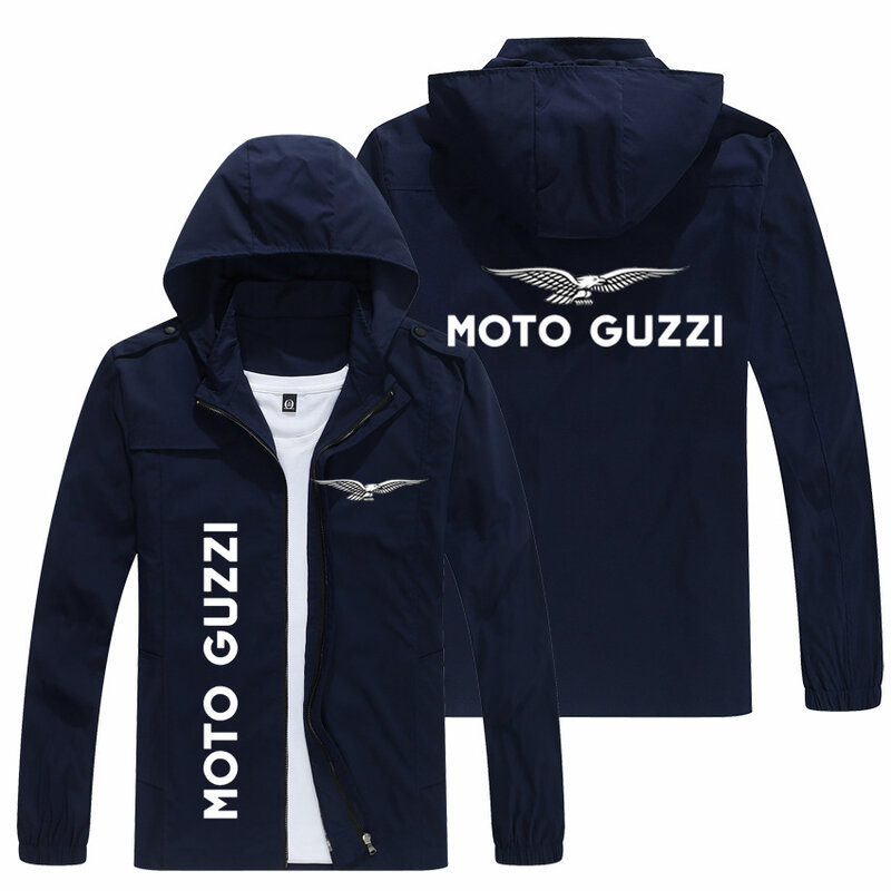 Musim semi dan musim gugur baru Moto Guzzi logo sepeda motor bertudung kardigan ritsleting jaket pilot kasual luar ruangan pakaian olahraga tahan angin