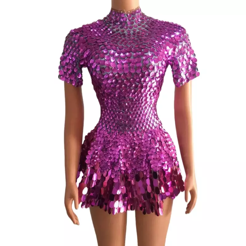 Stage Women Commercial Show Night Club Sexy Performance Clothes Gorgeous Dress Scale Tight Sequin Mirror Sleeveless Short Skirt