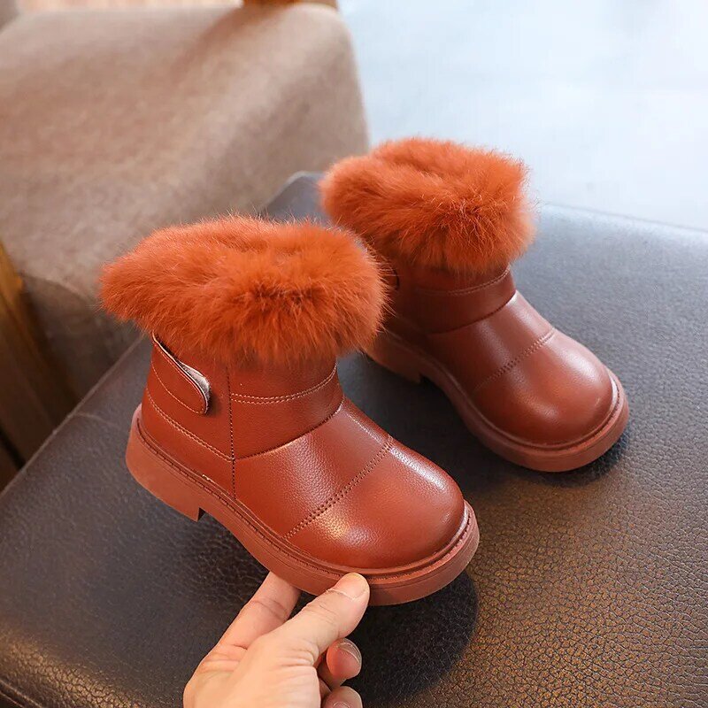Sepatu Bot Salju Musim Dingin Anak-anak untuk Sepatu Bayi Perempuan Mode Anak Laki-laki Plus Beludru Hangat Sepatu Bot Antiselip Tahan Air TPR Ungu