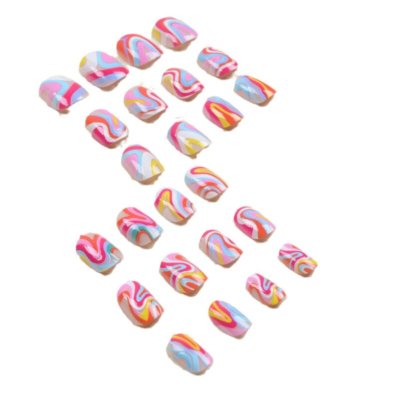 24 шт. радужные накладные ногти с круглой головкой для французского маникюра водонепроницаемые искусственные ногти двухцветные накладные ногти