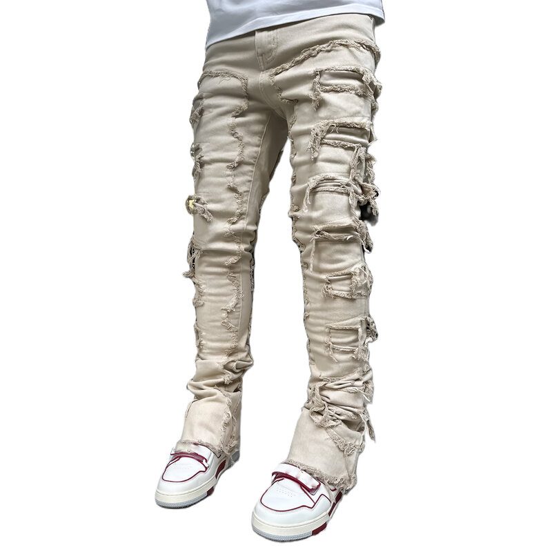 Jeans strappati Slim Fit da uomo pantaloni Demin mimetici abbigliamento uomo di alta qualità impilati Jeans Hip Hop distrutti Streetwear