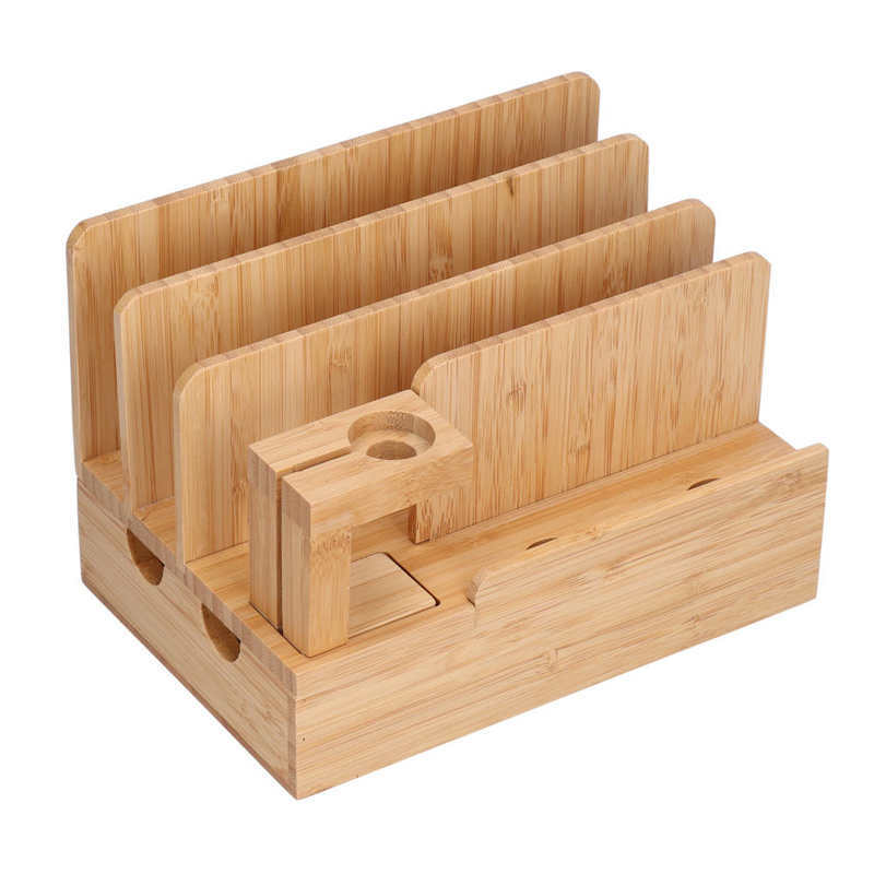 Bamboo Charging Station 8.5x5.7x5.7in Bamboo Charging Station Organizer for Multiple Devices