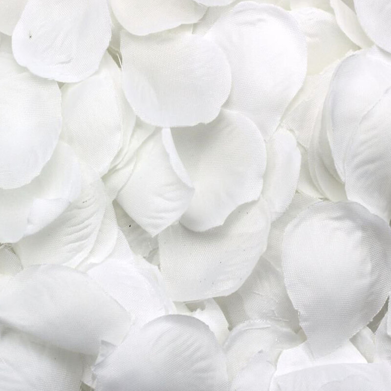 500 płatki róży rozrzuconych biała dekoracja przyjęciu weselnym