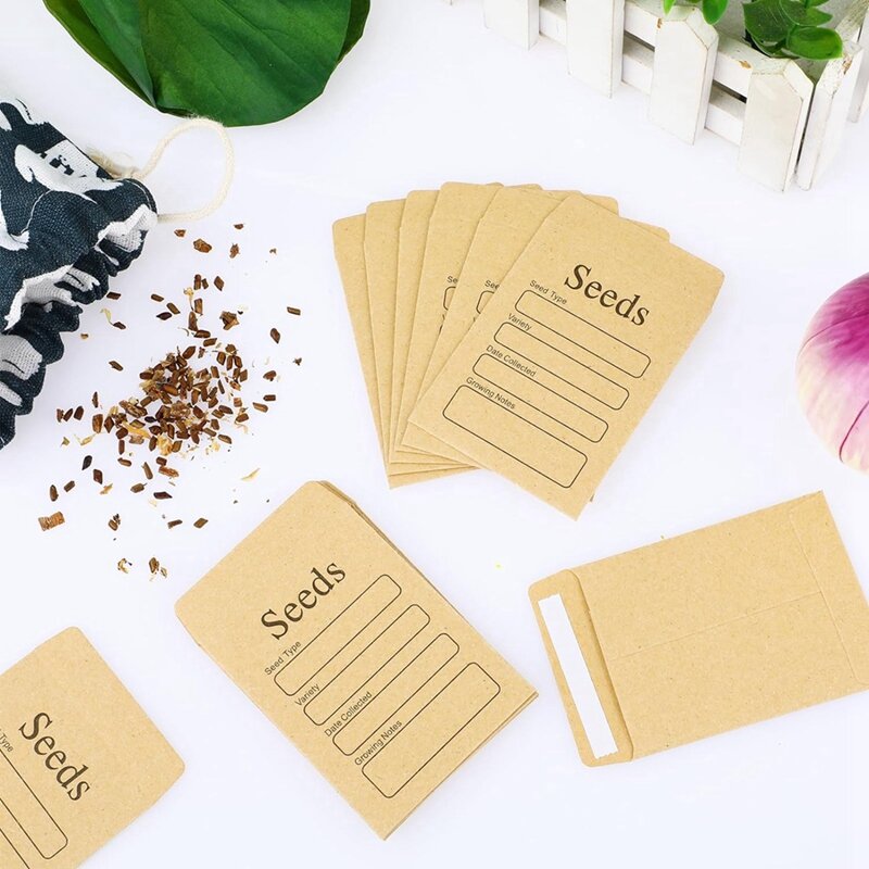 100 Pcs Envelopes Seed Envelopes 3.54 X 2.36 Inch Brown Kraft Paper Seed Packets Envelopes Resealable Self Sealing Seed Packets