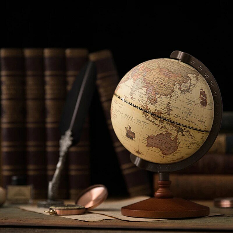 Mapa del mundo de la tierra en inglés, Base de madera Retro, instrumento de geografía, educación, Geografia, Globo, Mapa Mundi, 22cm