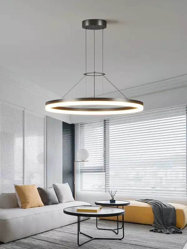 Современная Минималистичная светодиодная Подвесная лампа для гостиной, спальни, столовой, кухни, черное кольцо, подвесная Потолочная люстра, осветительный прибор